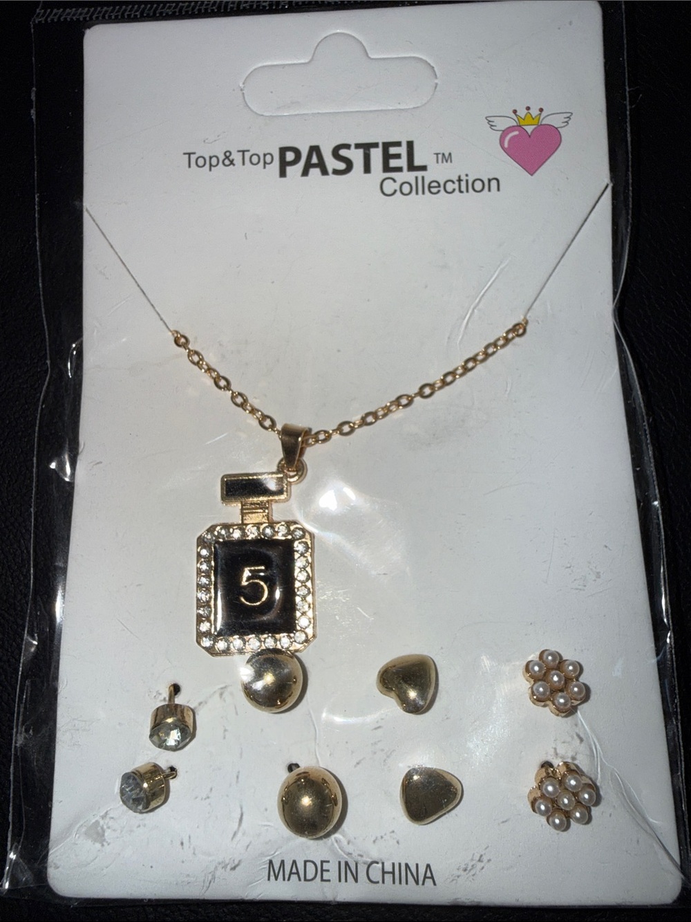 Top & Top Pastel Collection Gold-Tone '5' Pendant Necklace and Earring Set